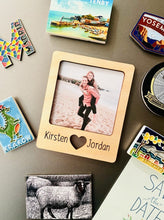 Load image into Gallery viewer, Couples Personalised Love Heart Wooden Picture Frame Fridge Magnet
