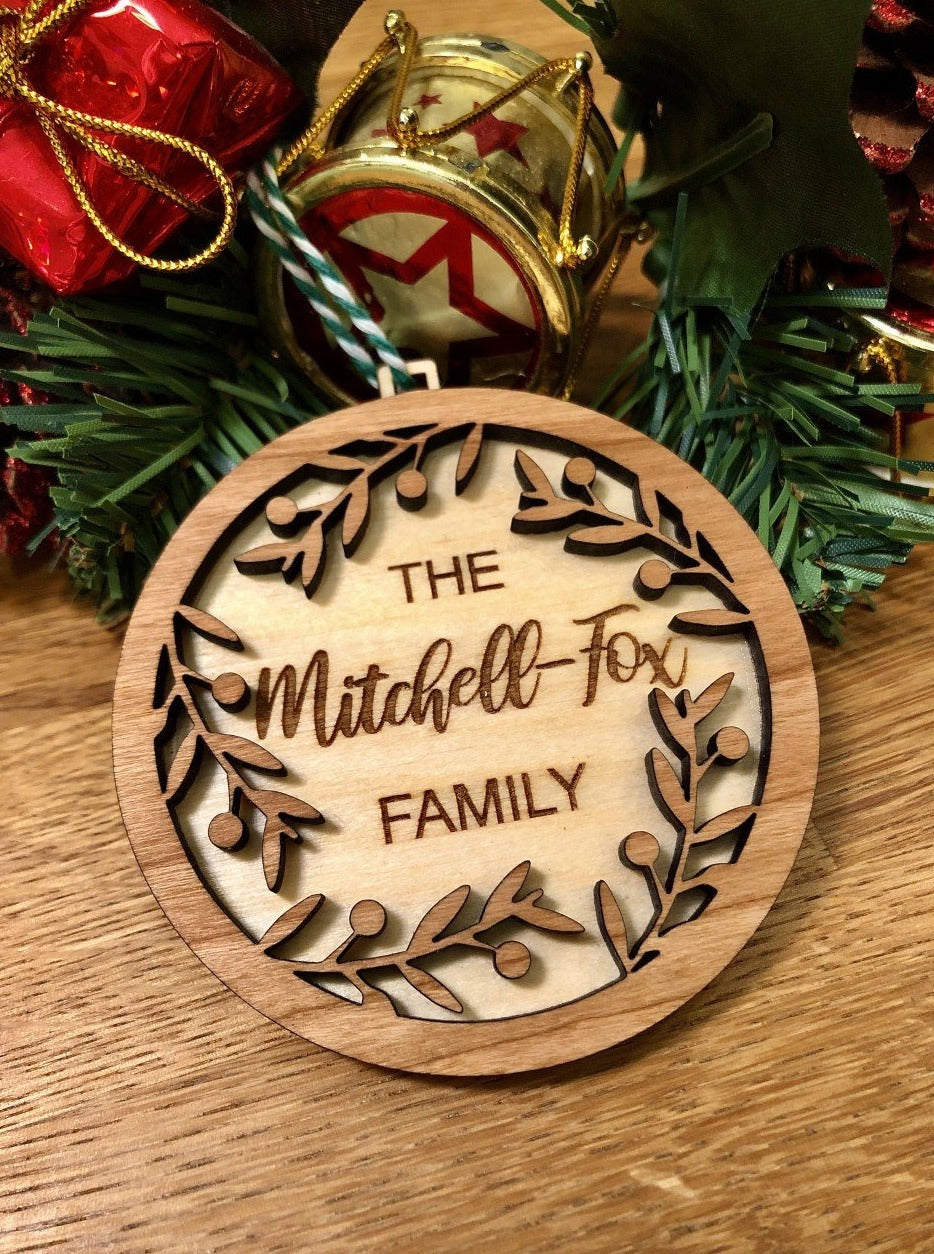 Personalised Wooden Family Wreath Christmas Tree Decoration