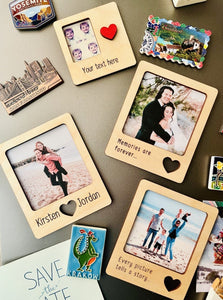 Couples Personalised Love Heart Wooden Picture Frame Fridge Magnet