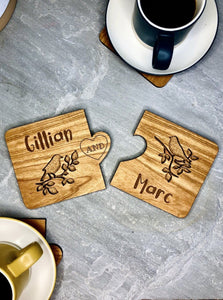 Love Birds Wooden Personalised Coasters (2 pieces)