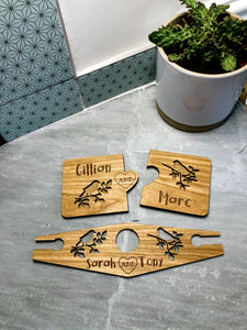 Love Birds Personalised Coasters and Wine Butler Set (3 pieces)