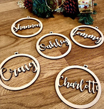Load image into Gallery viewer, Personalised Wooden Name Outline Bauble Christmas Tree Decoration
