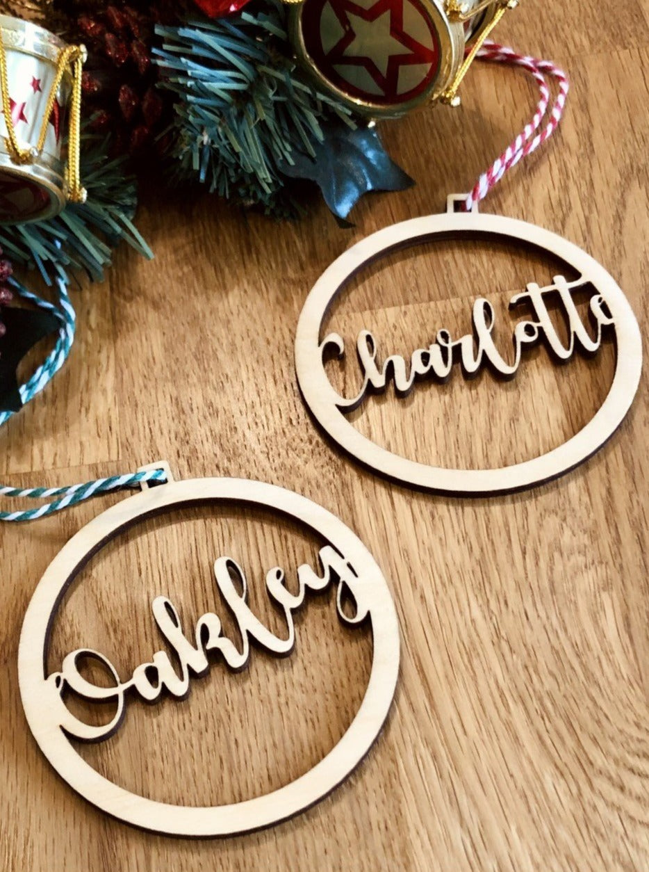 Name outline bauble made from 4mm birch plywood