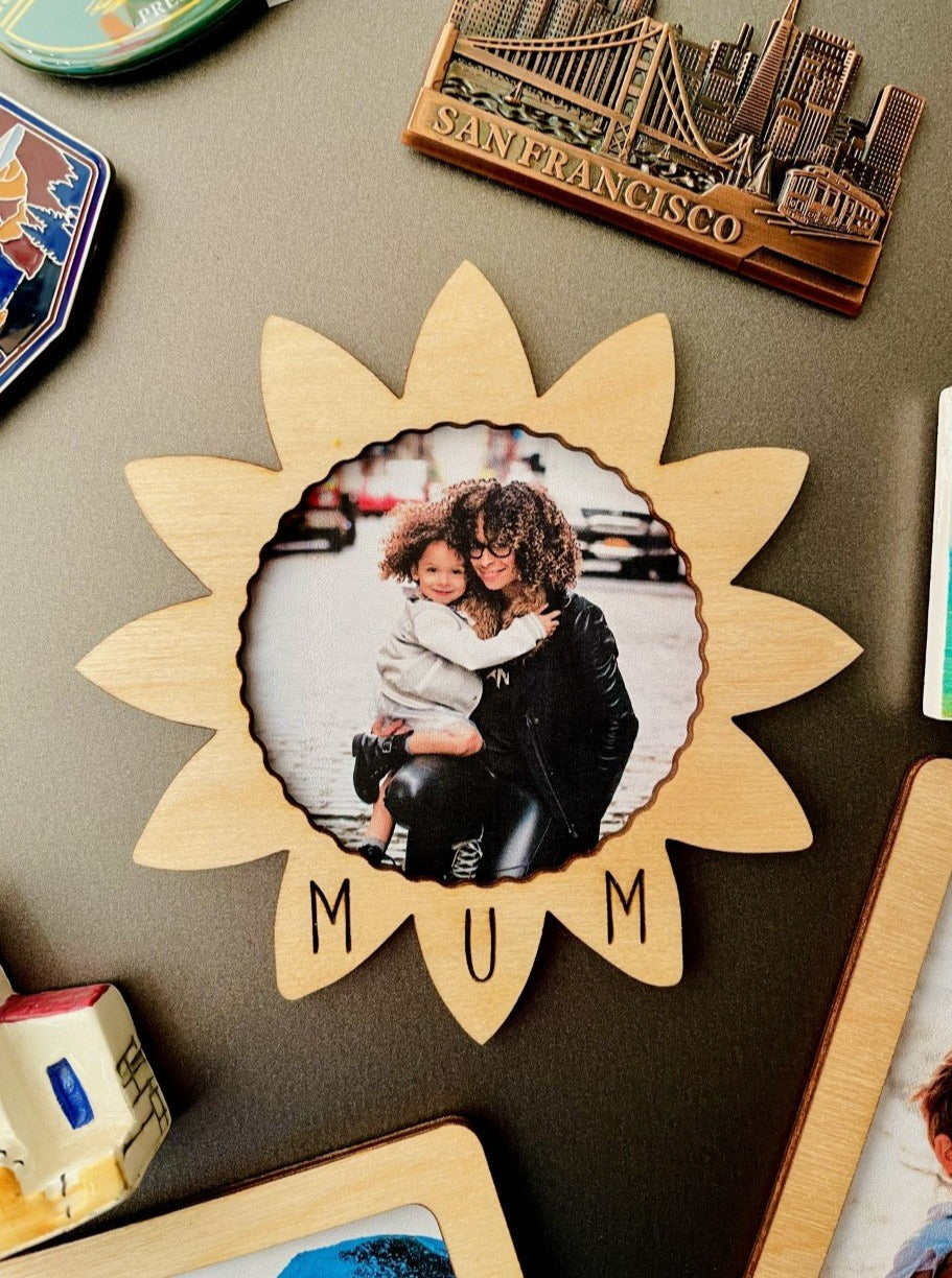 Sunflower Mum Wooden Picture Frame Fridge Magnet