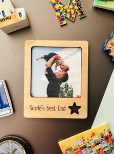 World's Best Dad Wooden Picture Frame Fridge Magnet