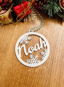 Personalised Name Outline Christmas Tree Decoration with Snowflake Detailing