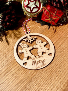 Personalised Ginger Bread Mr & Mrs Christmas Tree Decoration 2022