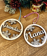 Load image into Gallery viewer, Personalised Name Outline Christmas Tree Decoration with Snowflake Detailing
