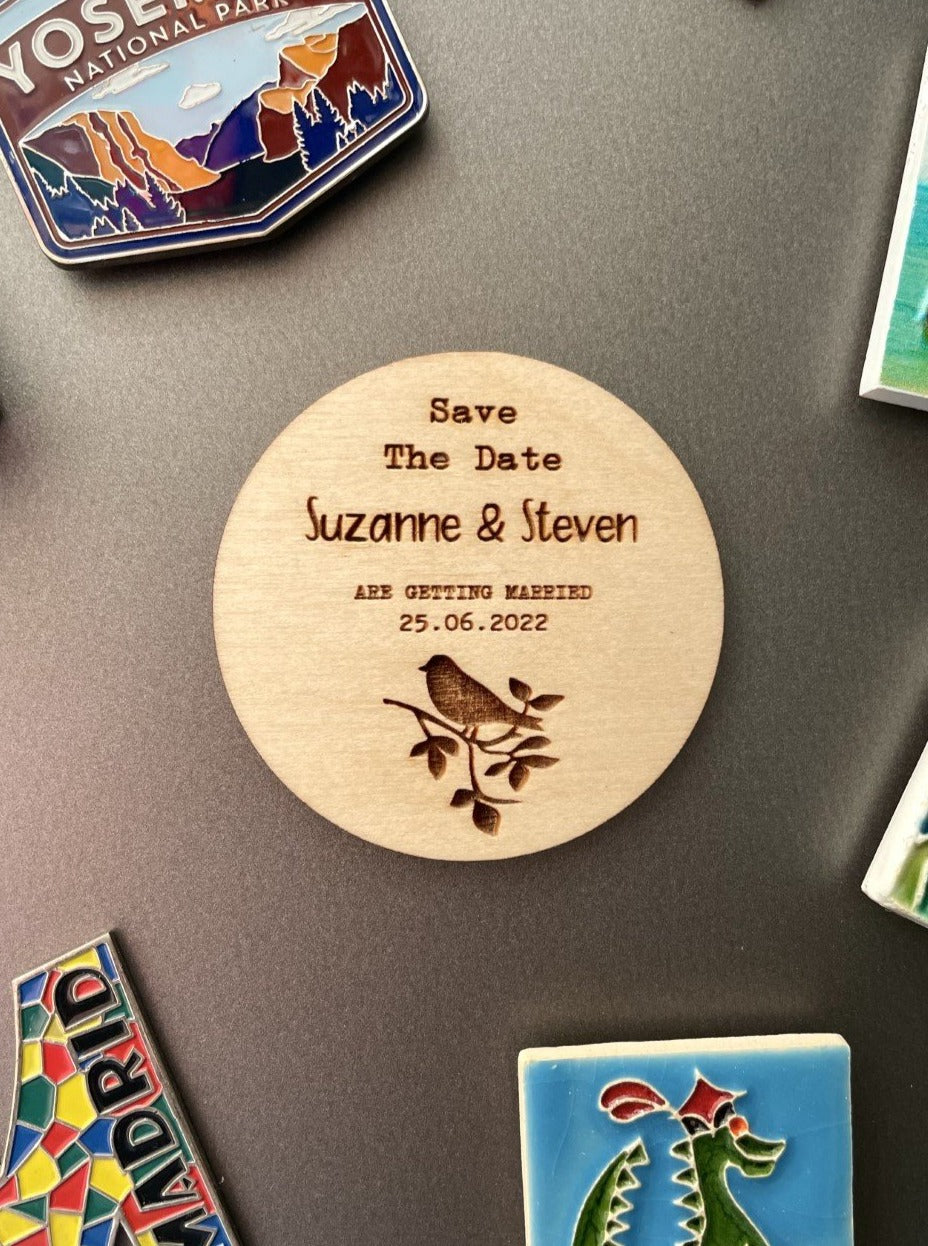 Wooden Love Bird Save The Date Magnet