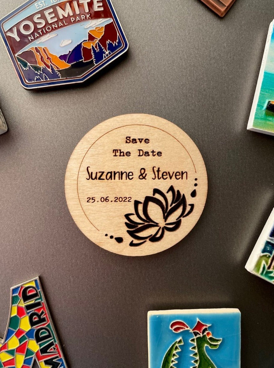 Wooden Lotus Save The Date Magnet