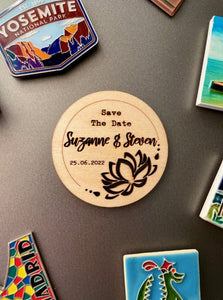 Wooden Lotus Save The Date Magnet