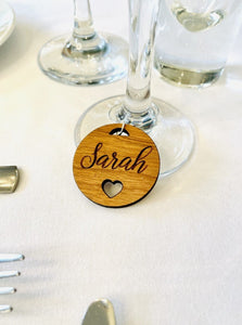 Personalised Wooden Circle Heart Cut Glass Charm