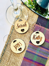 Load image into Gallery viewer, Personalised Wooden Circle Heart Cut Glass Charm
