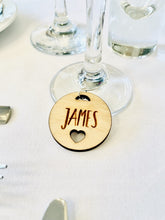 Load image into Gallery viewer, Personalised Wooden Circle Heart Cut Glass Charm
