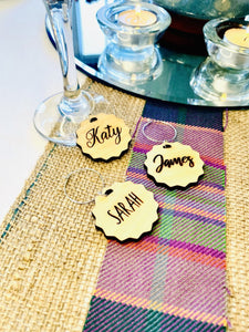 Personalised Wooden Crinkle Cut Glass Charm
